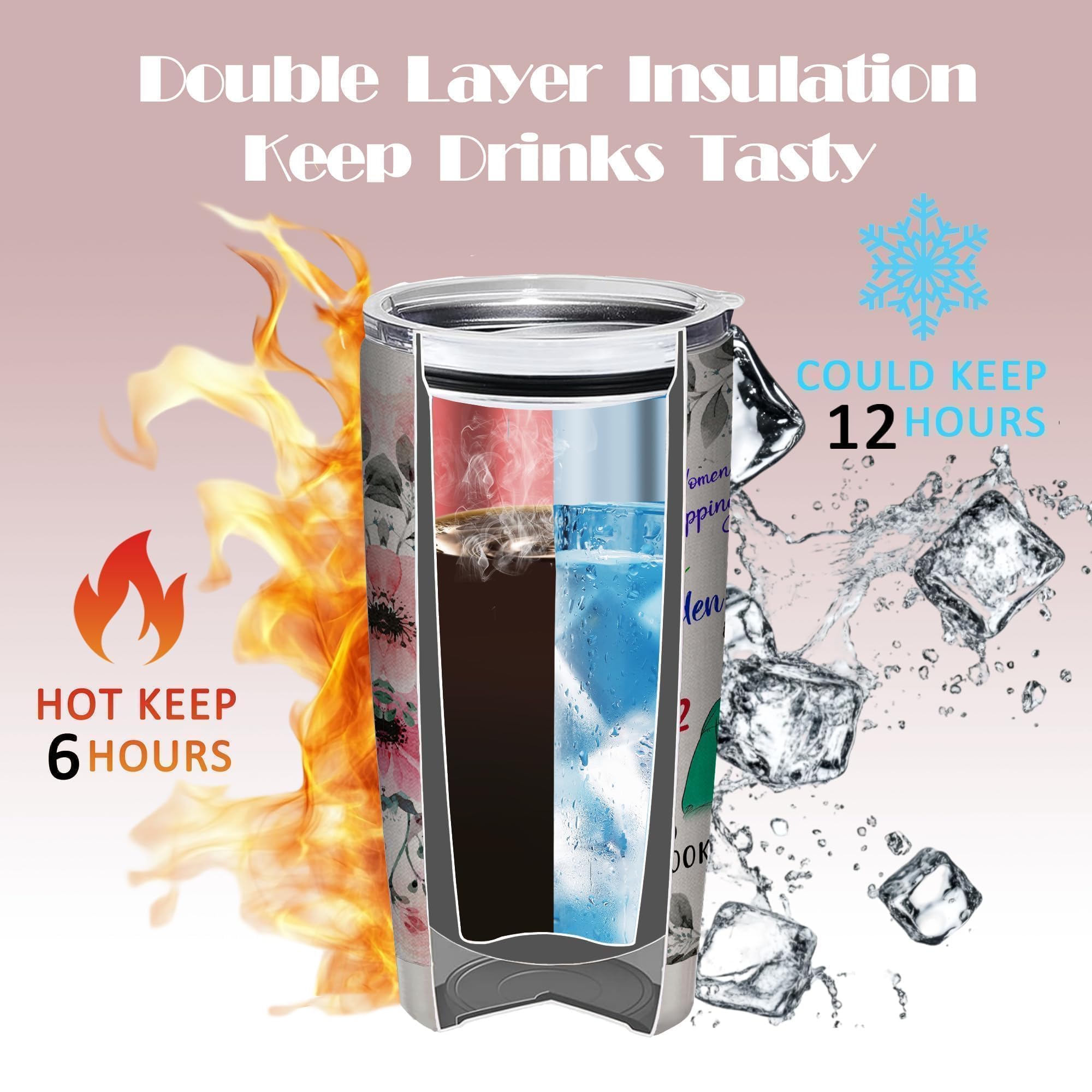 Double-wall insulation keeps drinks cold for up to 24 hours.