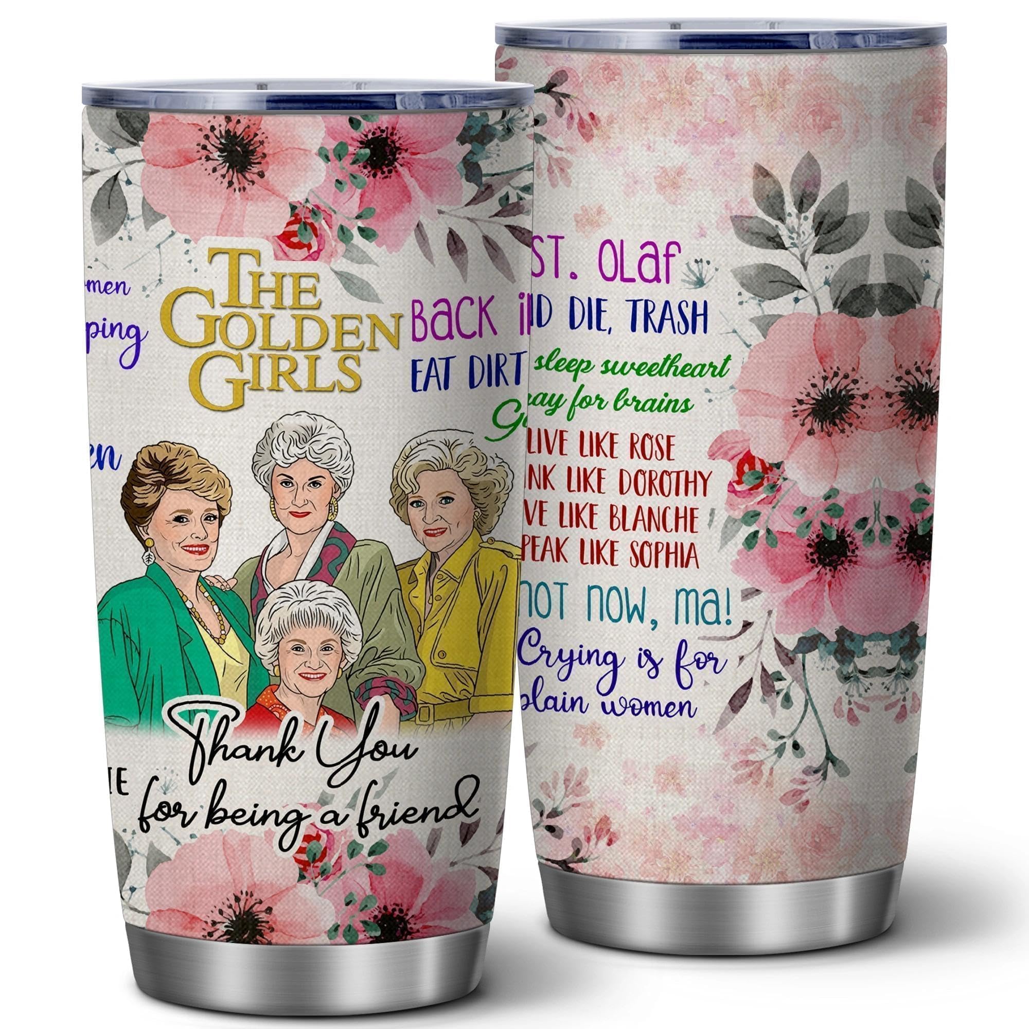 ATHAND Golden Girls tumbler with lid for secure travel.