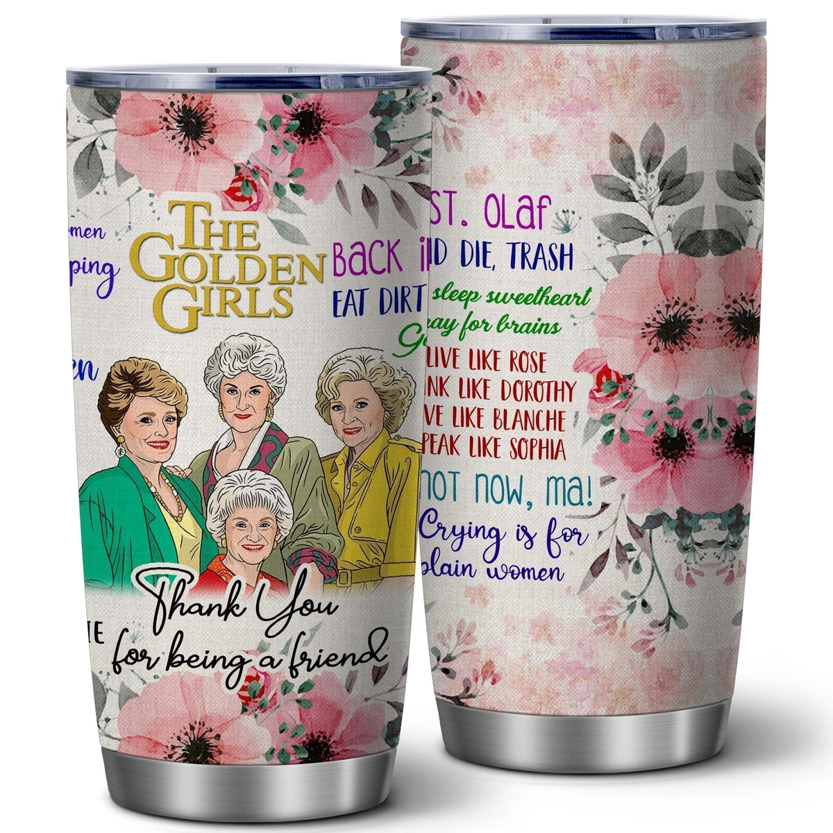 ATHAND Golden Girls tumbler with lid for secure travel.
