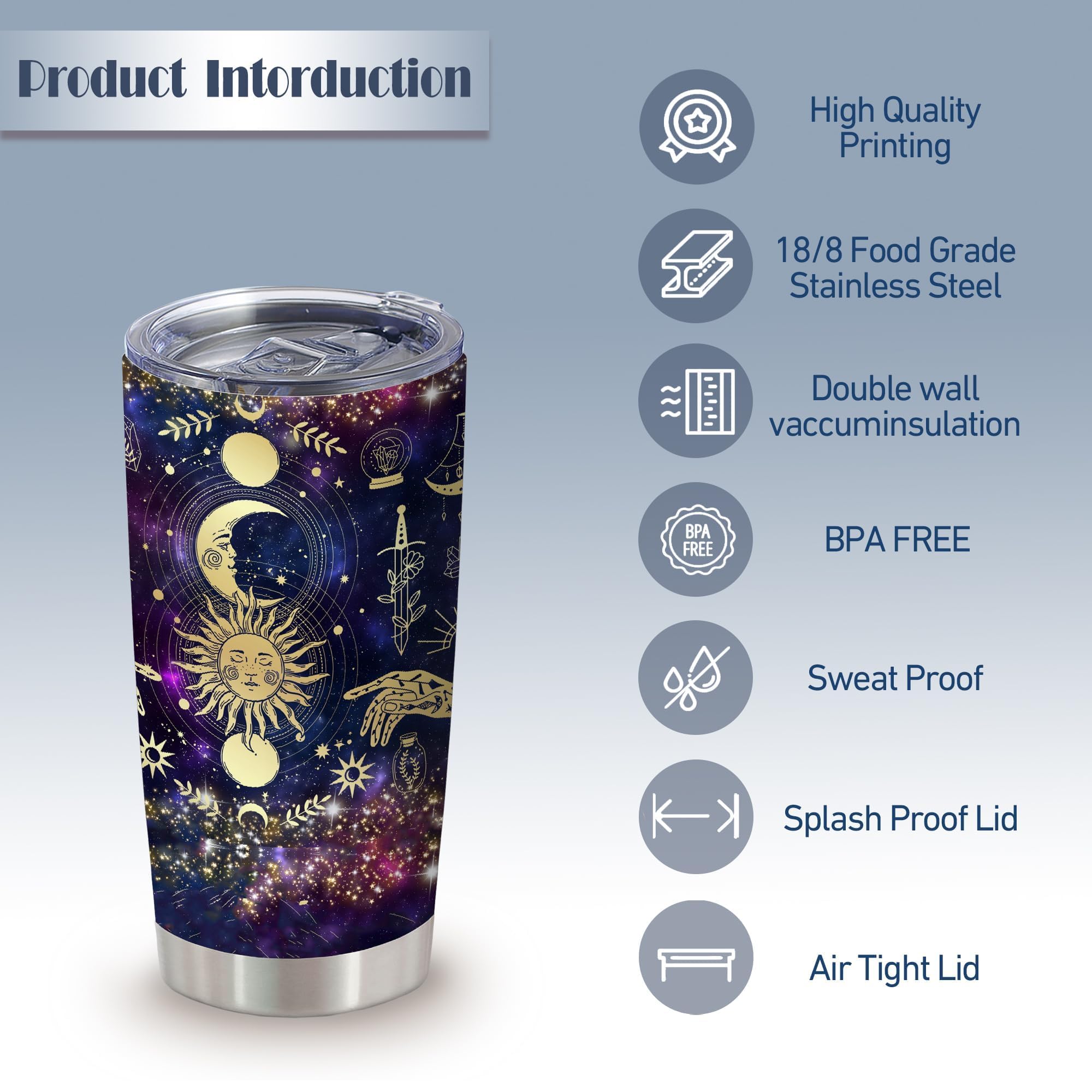 ATHAND Goth Moon Tumbler shows golden celestial symbols for daily inspiration