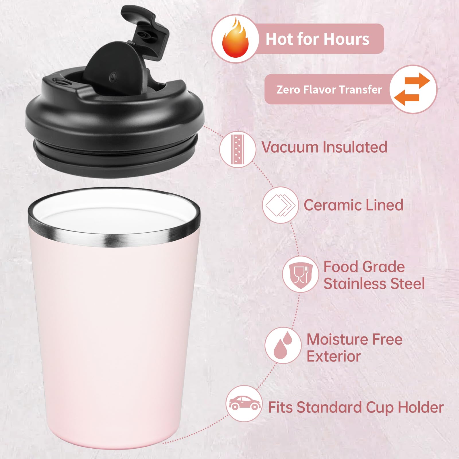ATIKZHE double-wall insulated mug maintains drink temperature longer.