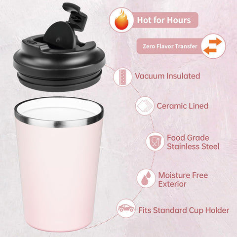ATIKZHE double-wall insulated mug maintains drink temperature longer.