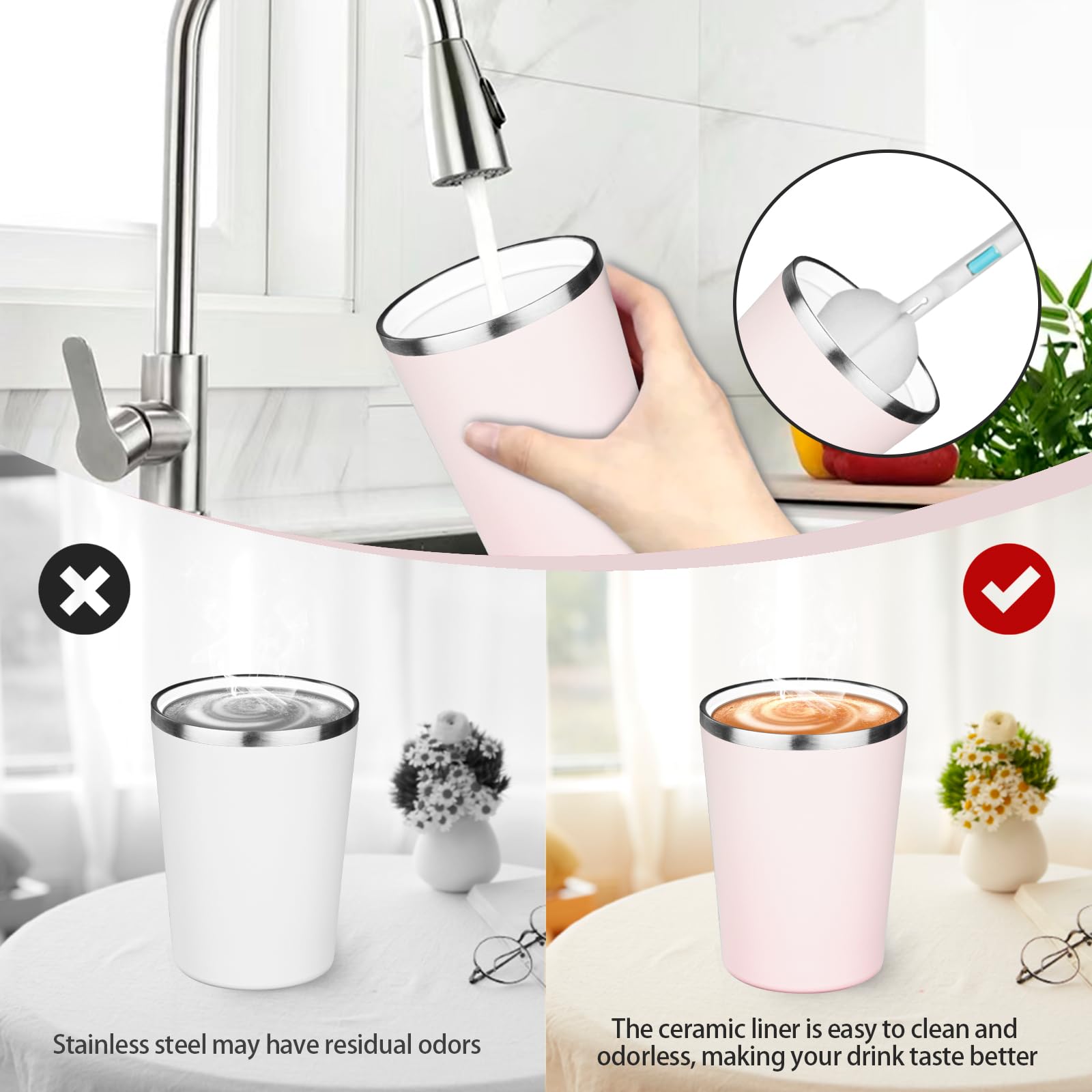ATIKZHE tapered-base mug fits car cup holders for easy transport.