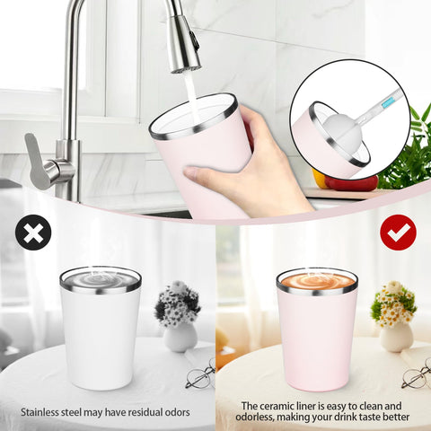ATIKZHE tapered-base mug fits car cup holders for easy transport.