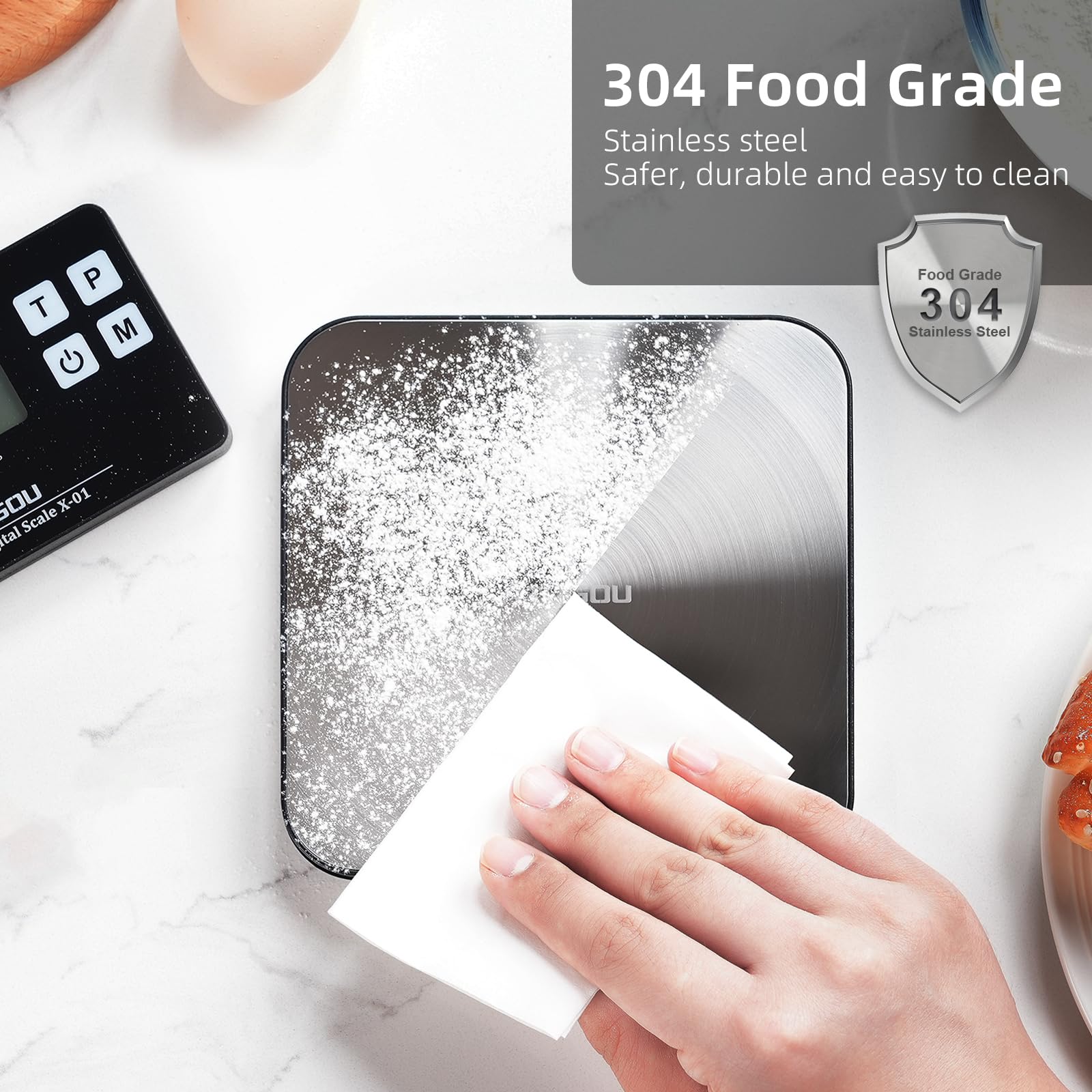 Atogou Food Scale packaging contents including batteries and mounts