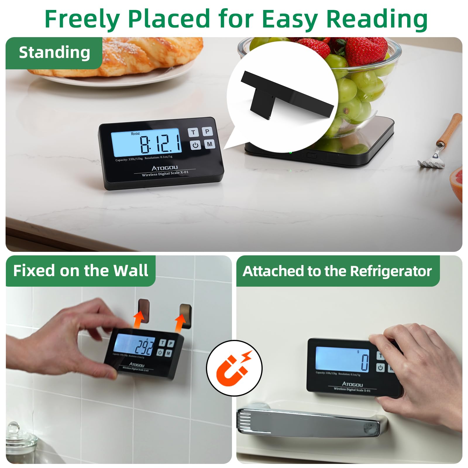 Atogou Food Scale stainless-steel platform highlights hygienic weighing surface