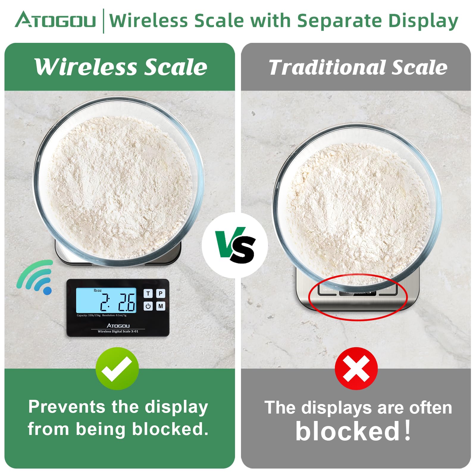 Atogou Food Scale wireless display setup demonstrates easy, stable readings