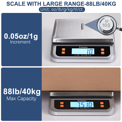 Atogou LC200 scale back view, sturdy stainless steel pan for easy cleaning.