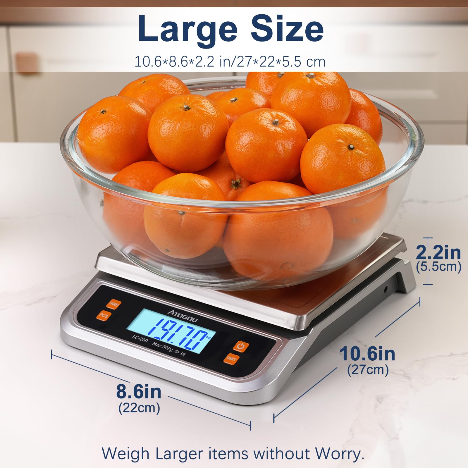 Atogou LC200 scale showing tare and PCS counting for prep ease