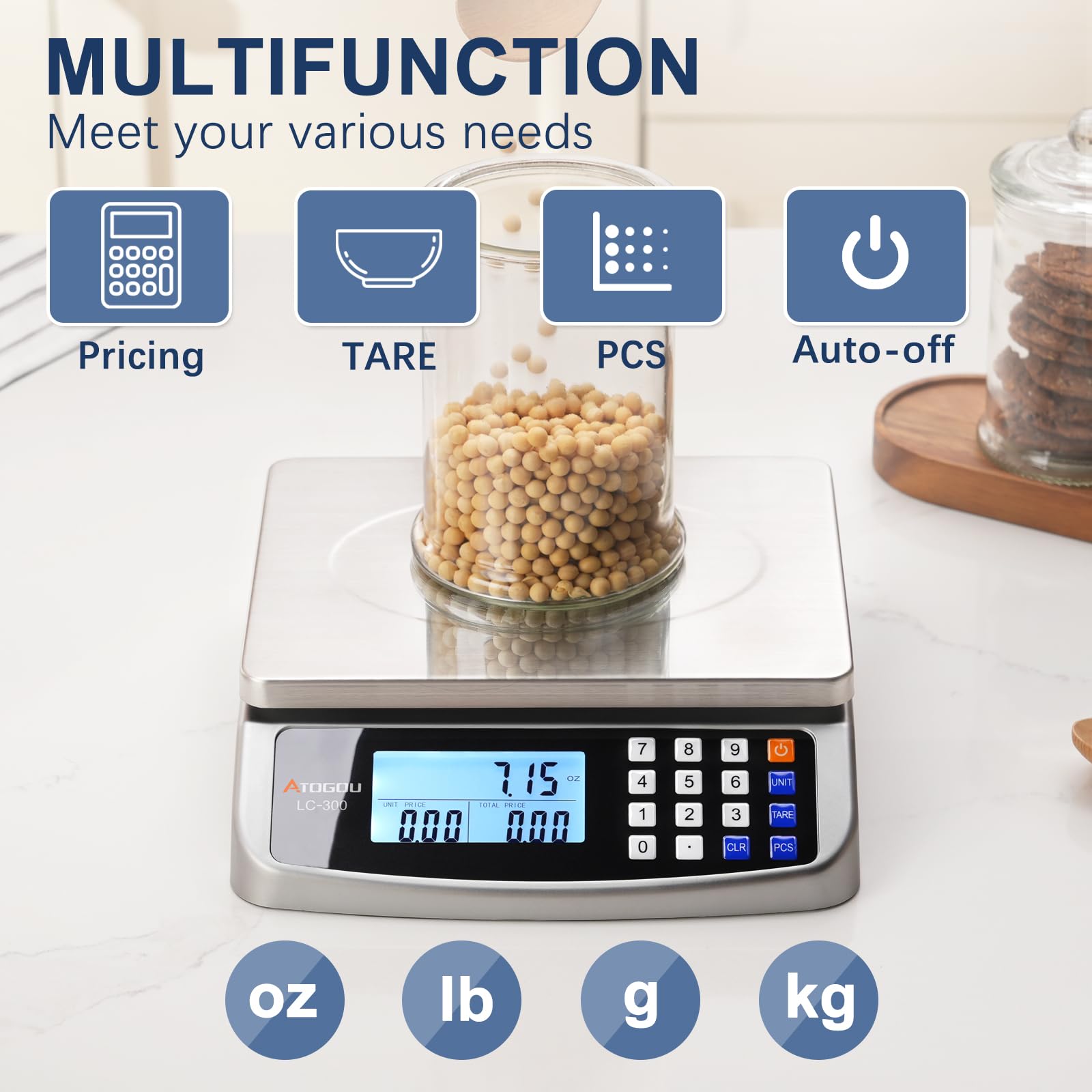 Atogou LC300 counting function simplifies counting small parts or coins.