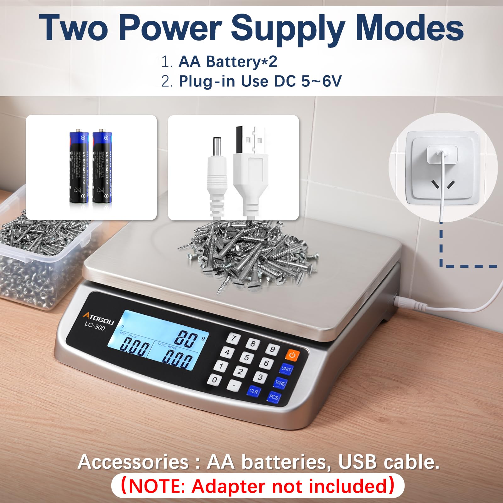 Atogou LC300 scale full-view display allows reading from any angle.