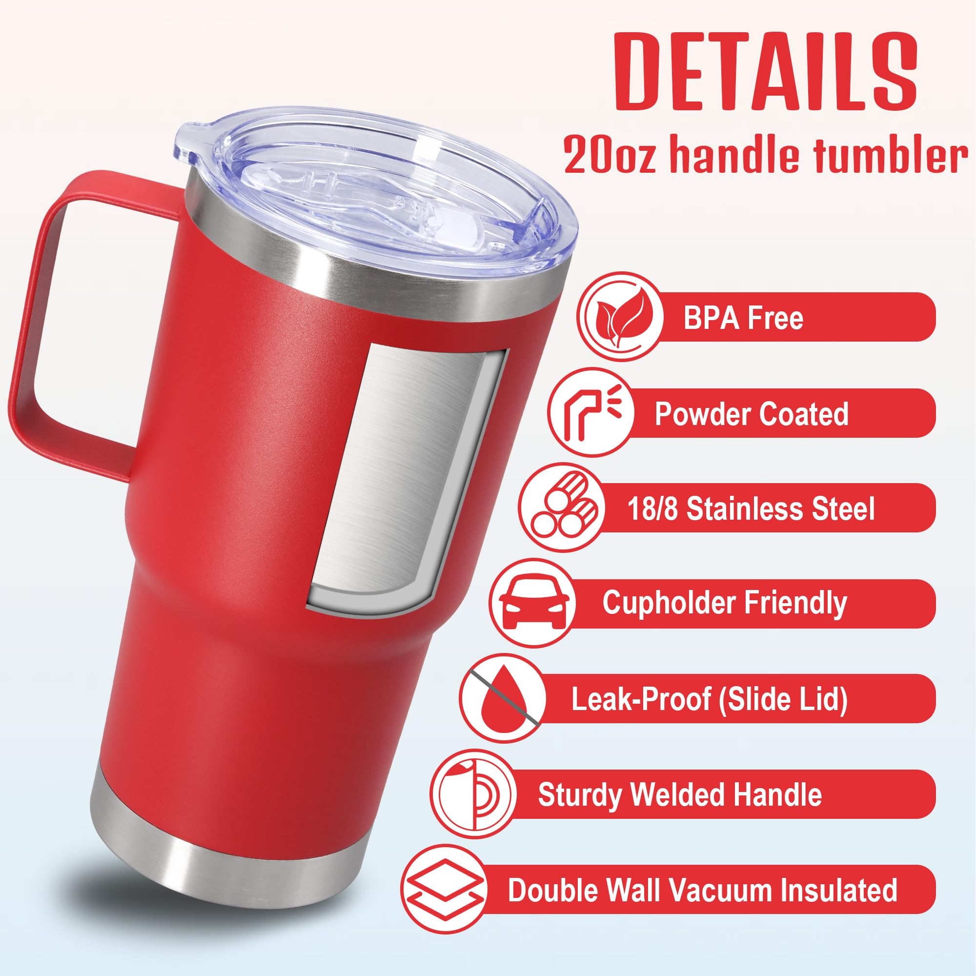 ATQTQ red powder-coated tumbler close-up highlighting durable finish