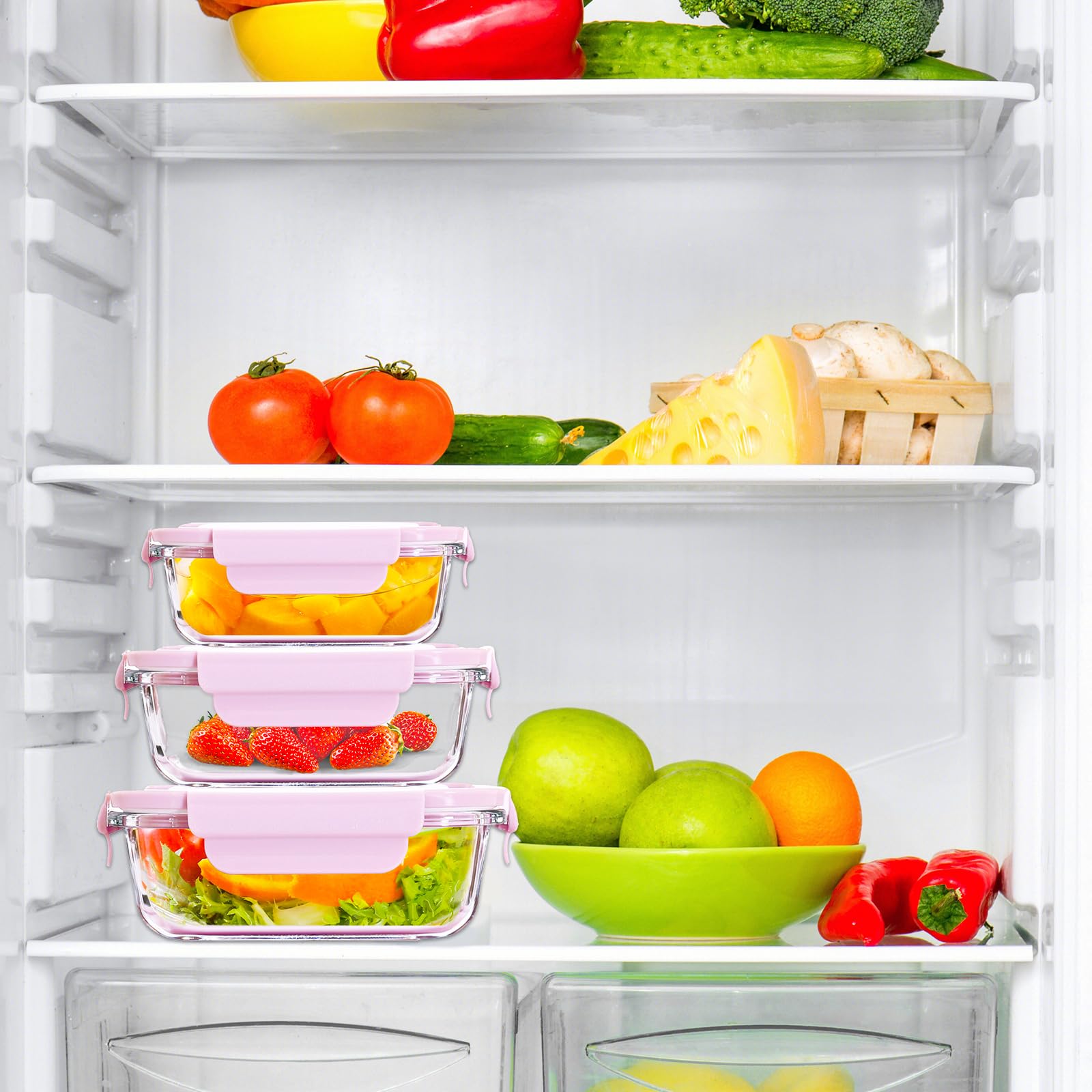 ATRDTO pink rectangular containers on counter add cheerful pantry color.