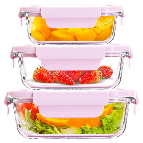 ATRDTO pink rectangle glass containers with lids for organized meal prep.
