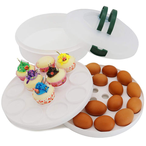 ATRDTO removable-tray keeps cupcakes and eggs organized within the multi-use container.