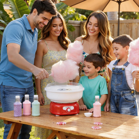 ATSENT cotton candy machine back view highlighting compact footprint and safety design.