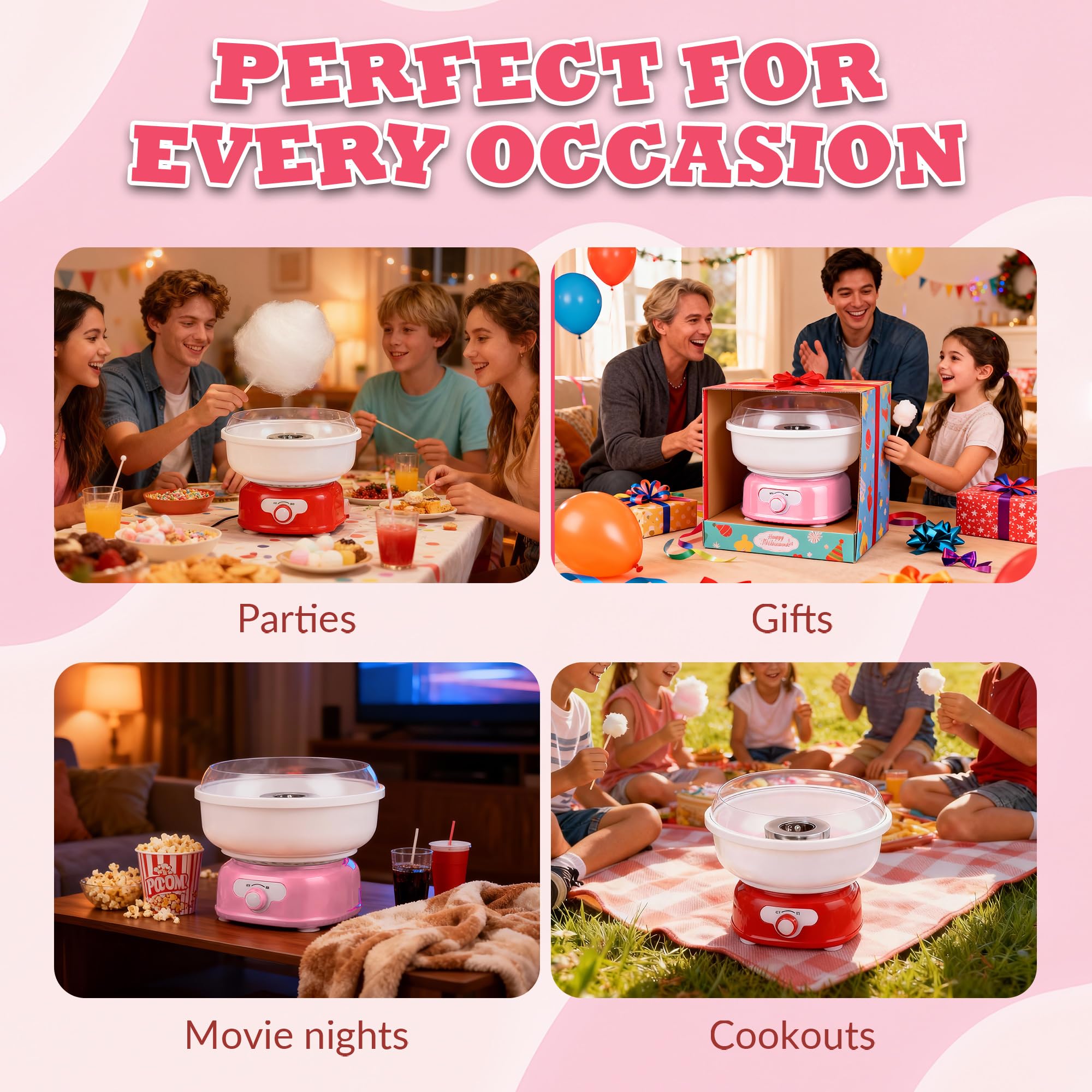 ATSENT cotton candy machine dishwasher-safe features shown in easy cleanup shot.