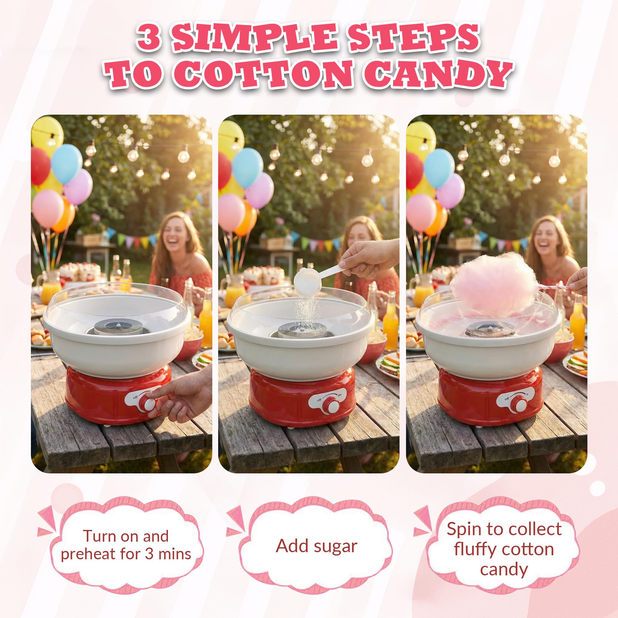 ATSENT cotton candy machine in party scene highlights family-friendly entertainment.