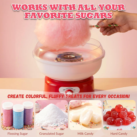 ATSENT cotton candy machine with sugar bin close-up shows safe, upgraded design.