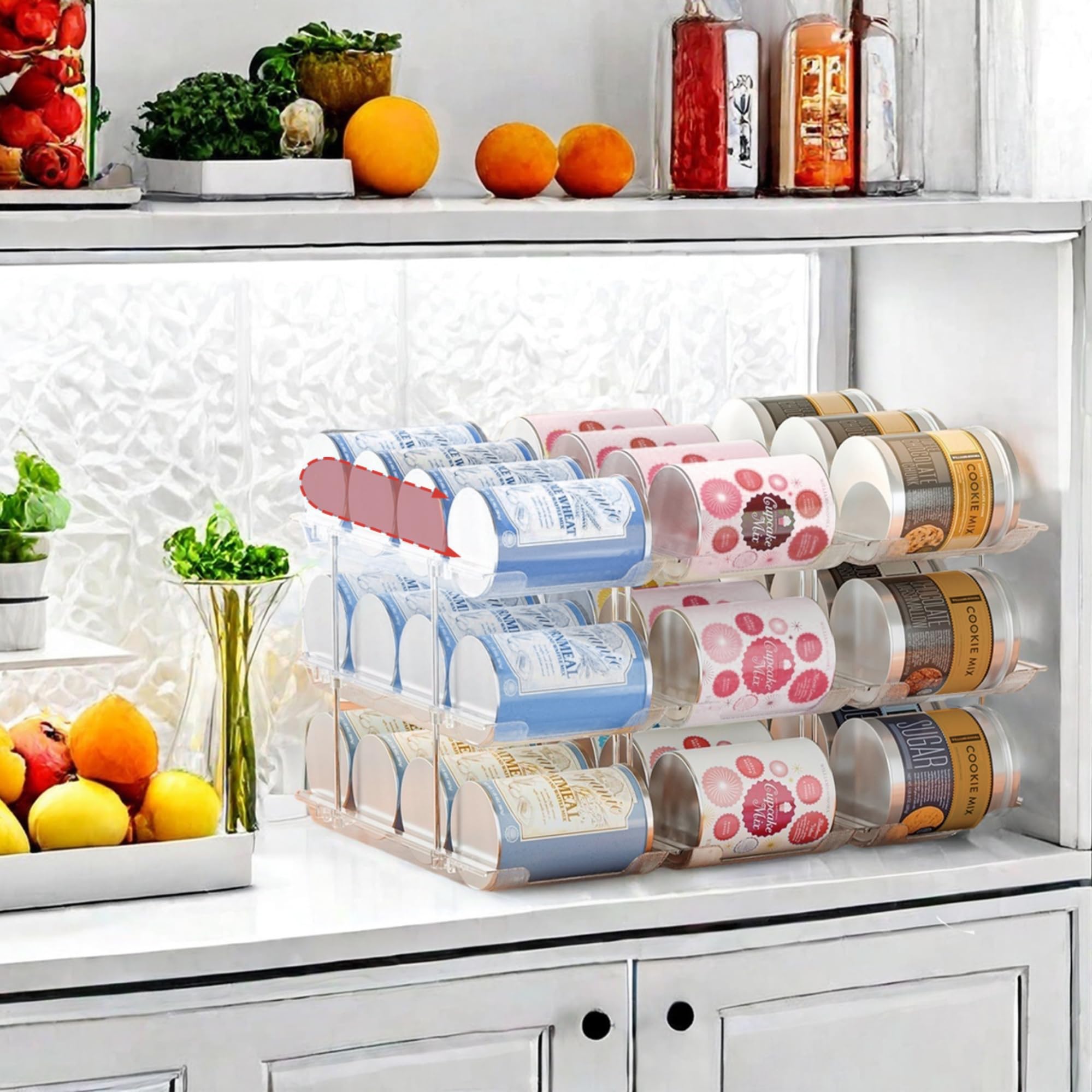 Attelite can organizer close-up of clear trays, 4.2-inch height