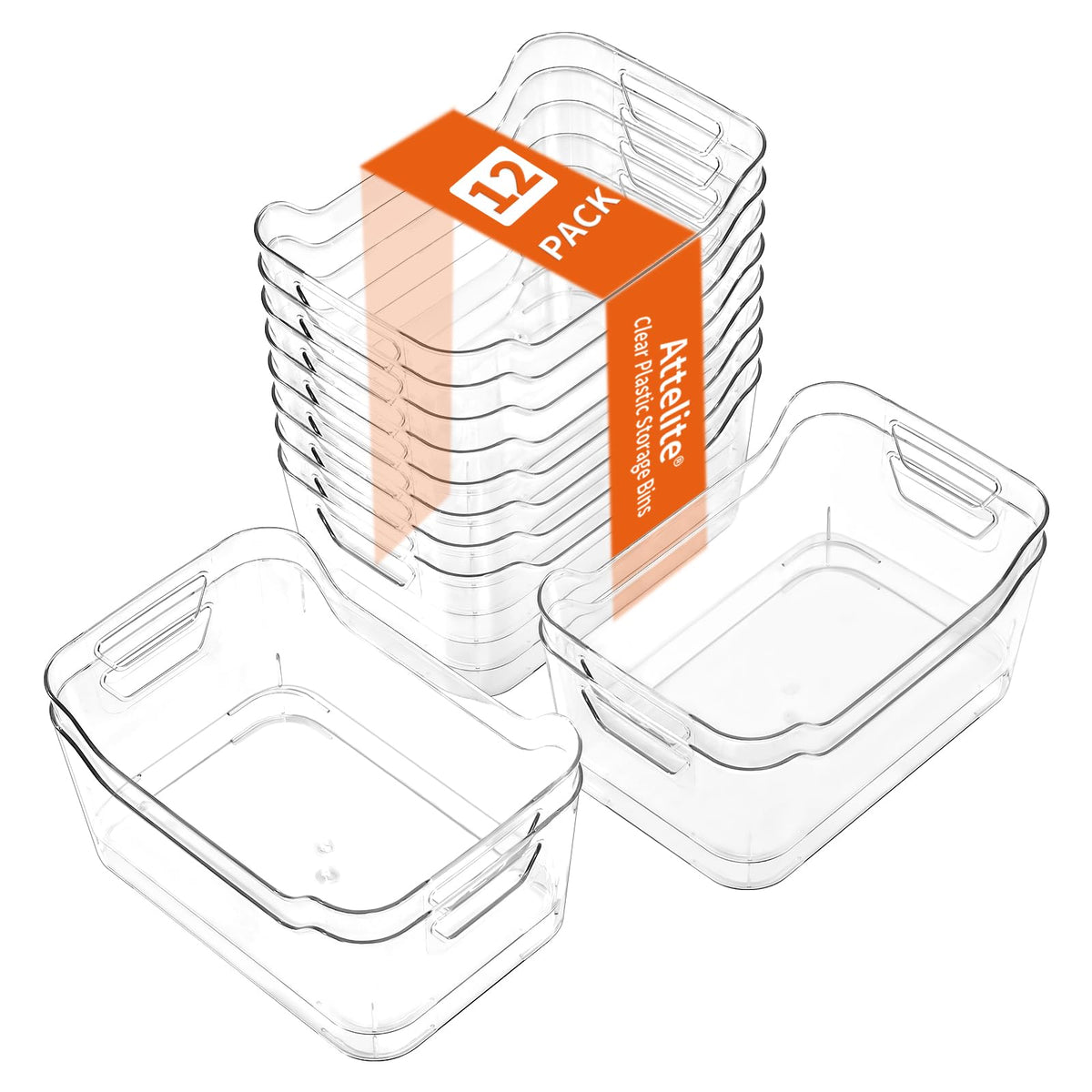 Attelite clear storage bin for kitchen shelf keeps snacks organized and visible.