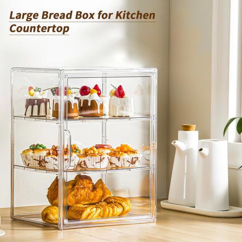 Attelite pastry display case three-tier setup maximizes space while keeping items organized