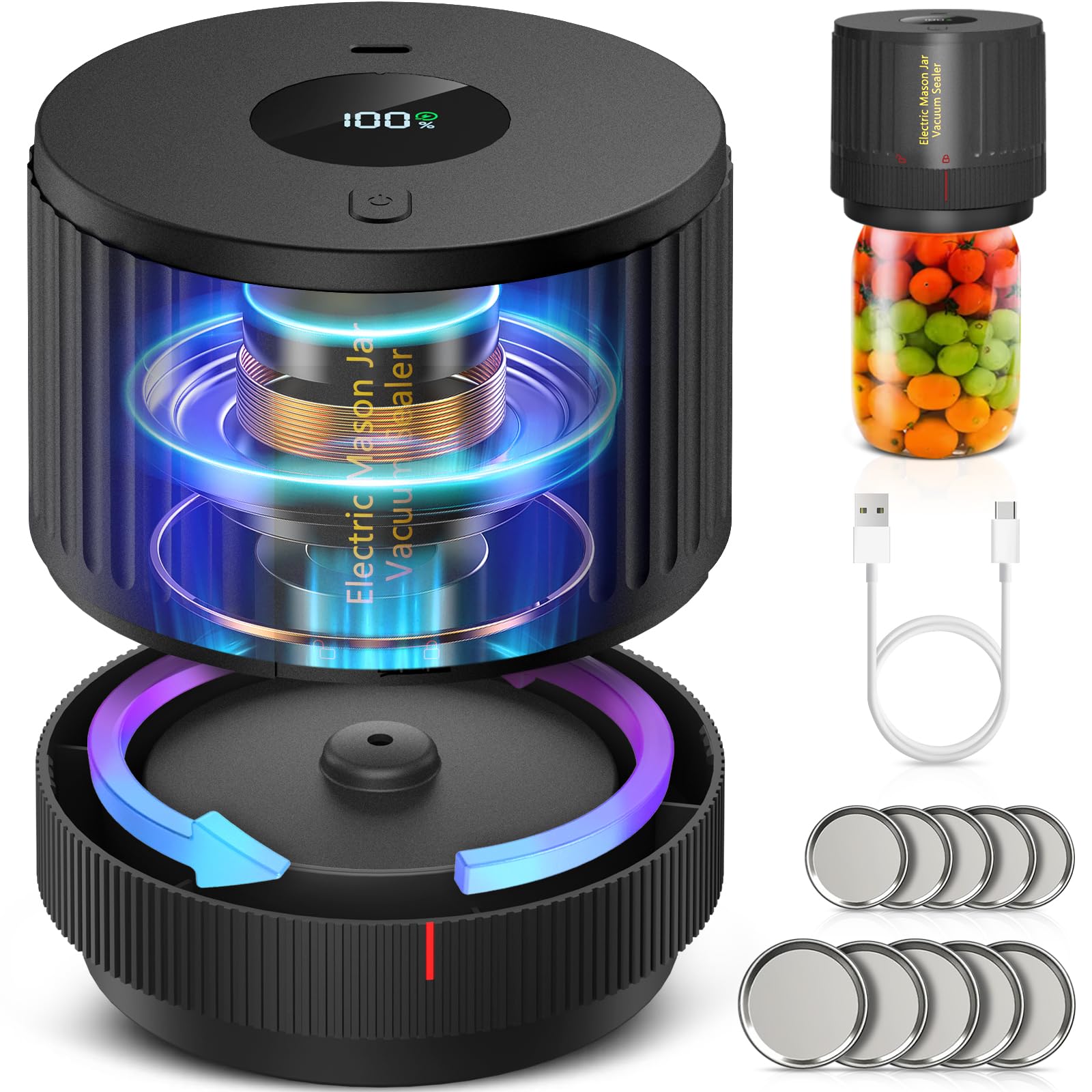 Attikbiz Mason Jar Vacuum Sealer with wide-mouth attachment seals jars efficiently.