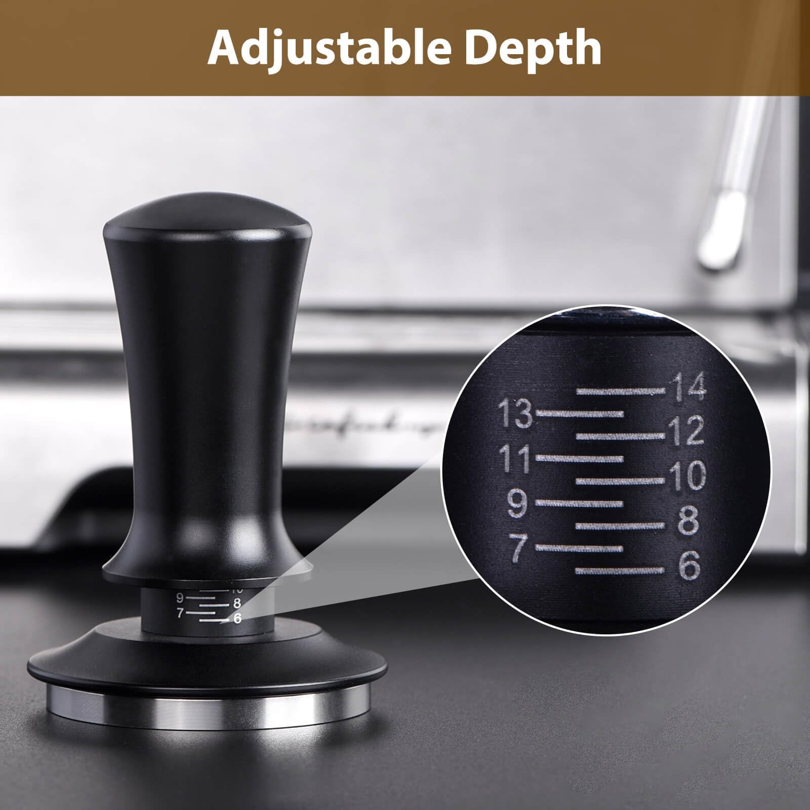 Attsky adjustable depth tamper with scale display for precise control.