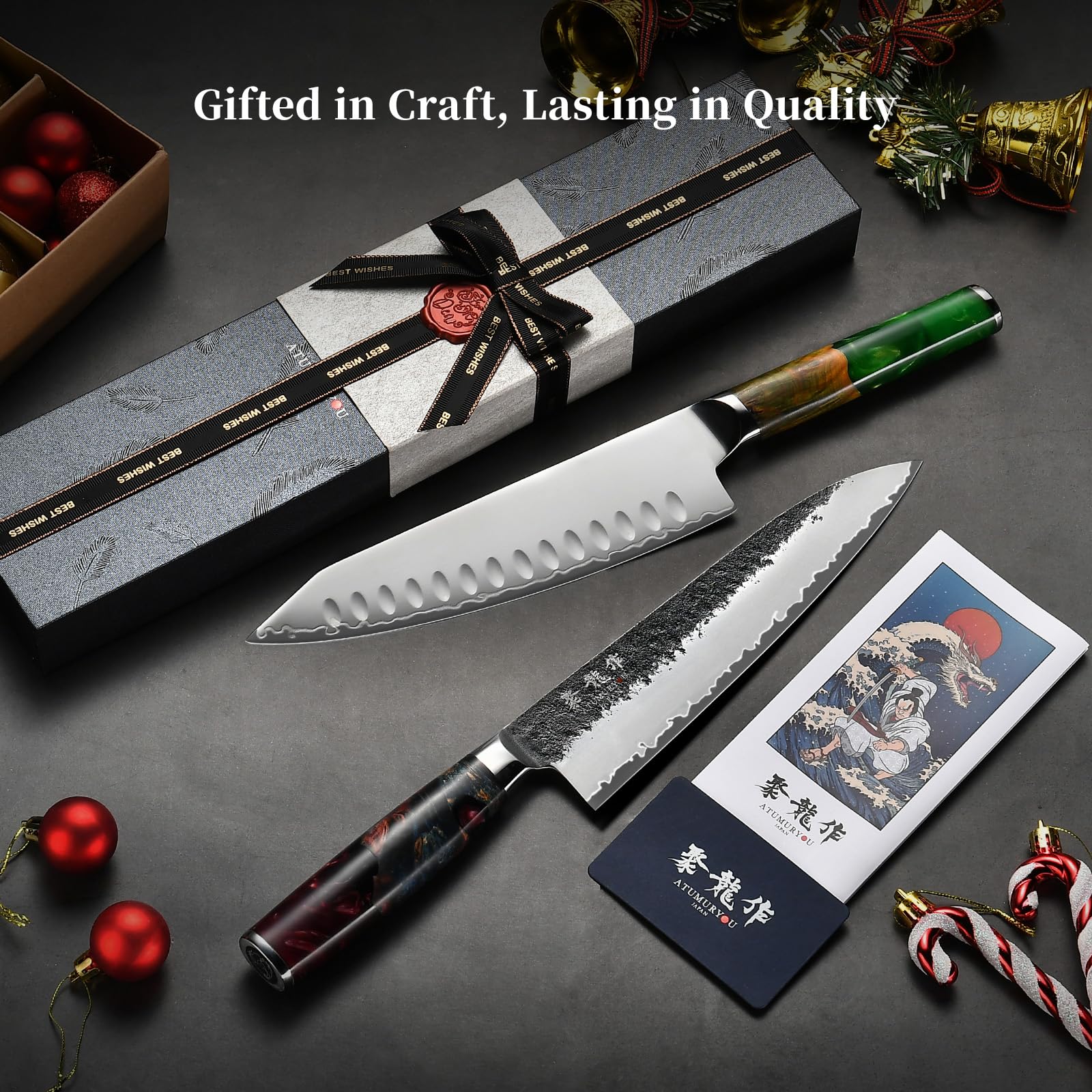 Atumuryou JPCK chef knife in-action with vegetables for precise chopping.