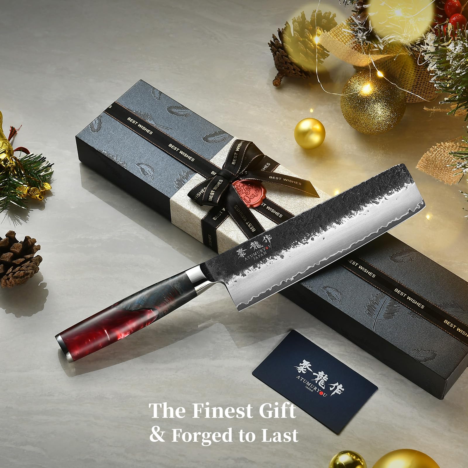 Atumuryou JPCK Nakiri knife wood and resin handle for stable control.