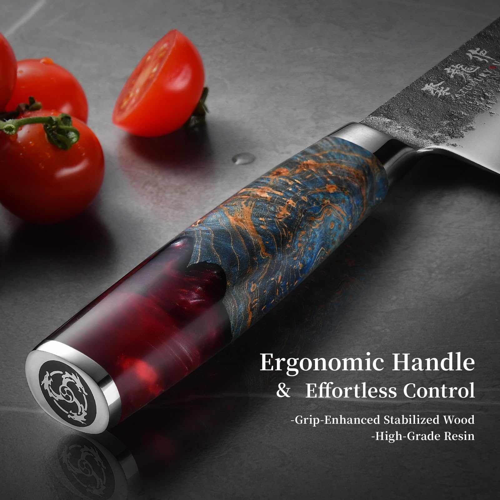 Atumuryou JPCK Santoku knife full-tang design offers balanced control during prep.