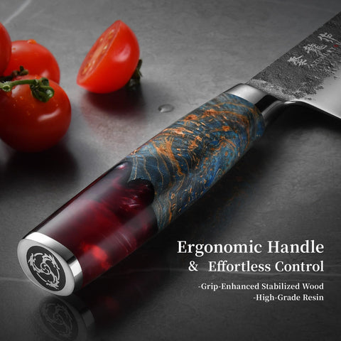 Atumuryou JPCK Santoku knife full-tang design offers balanced control during prep.