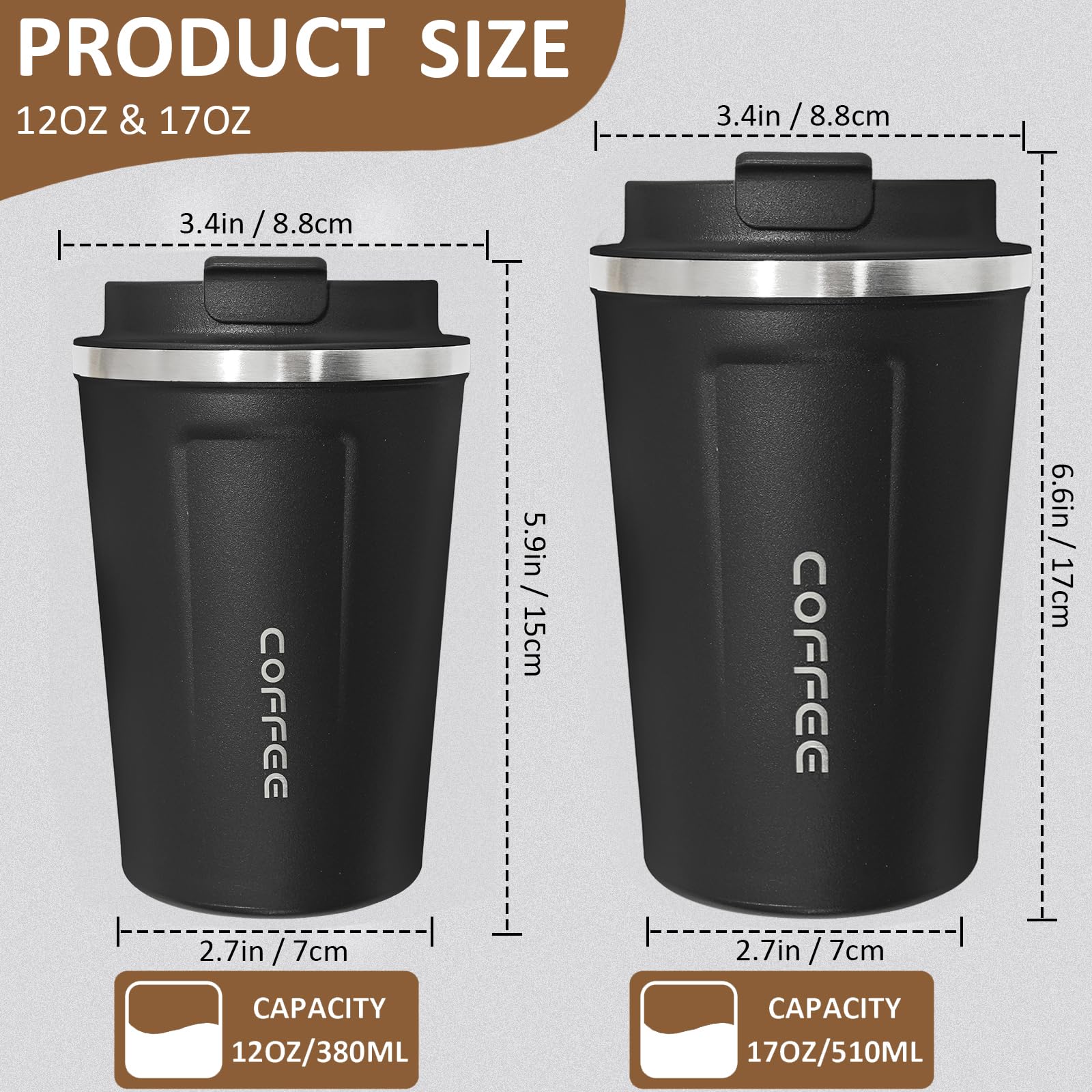 ATZNZIK 12oz travel mug with lid, spill-proof for commutes.