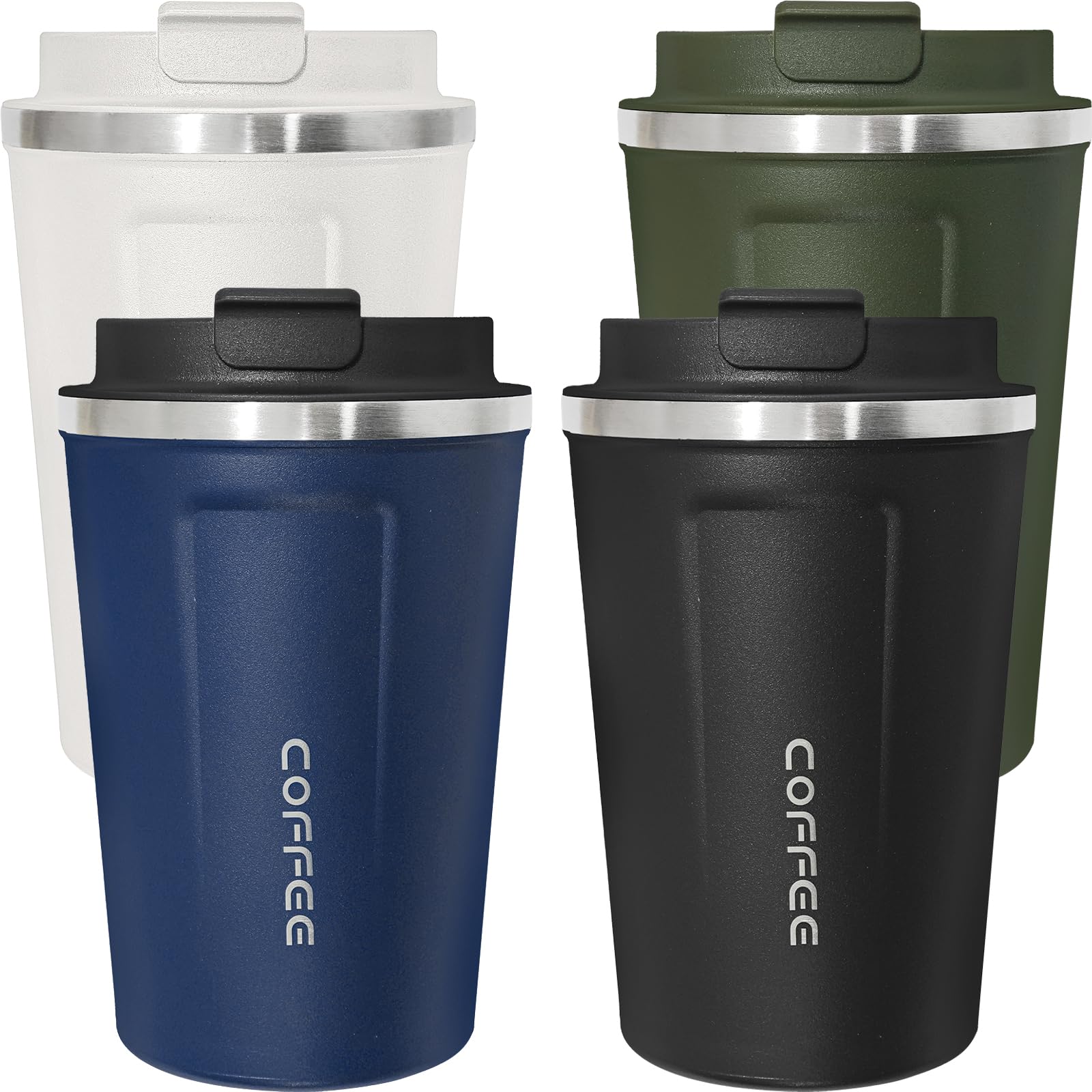 ATZNZIK 4-pack travel mug multicolor collection, compact for car cup holders.