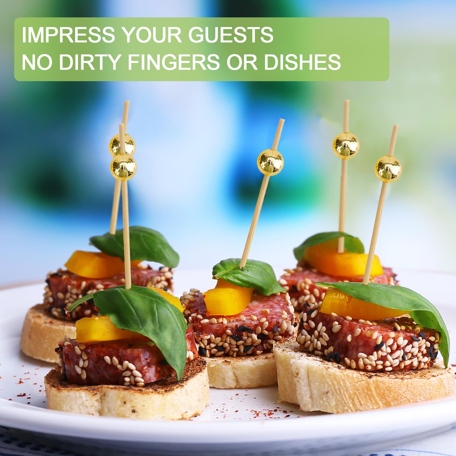 ATZNZIK pearl-decorative toothpicks brighten fruit and dessert platters.