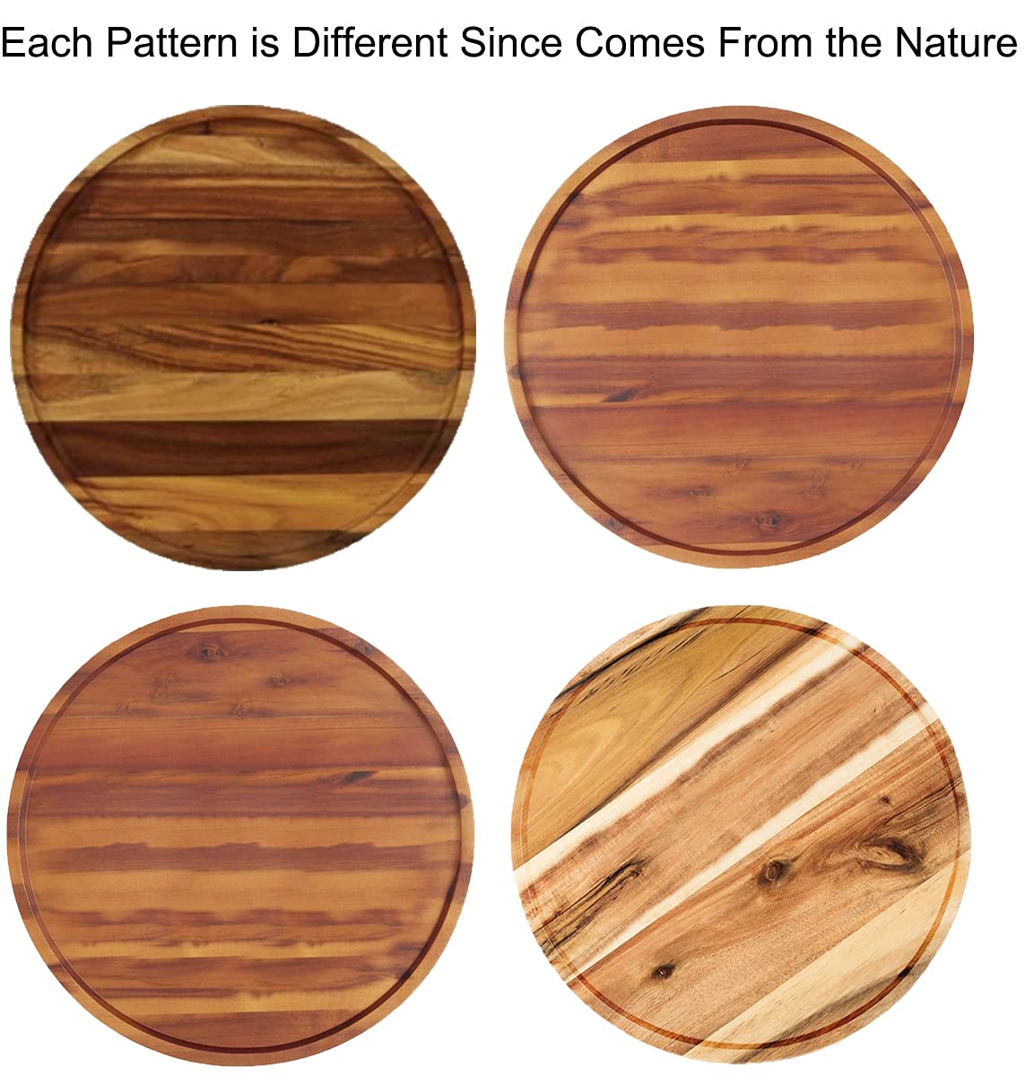 AUAM acacia lazy susan condiment close-up highlights natural grain.