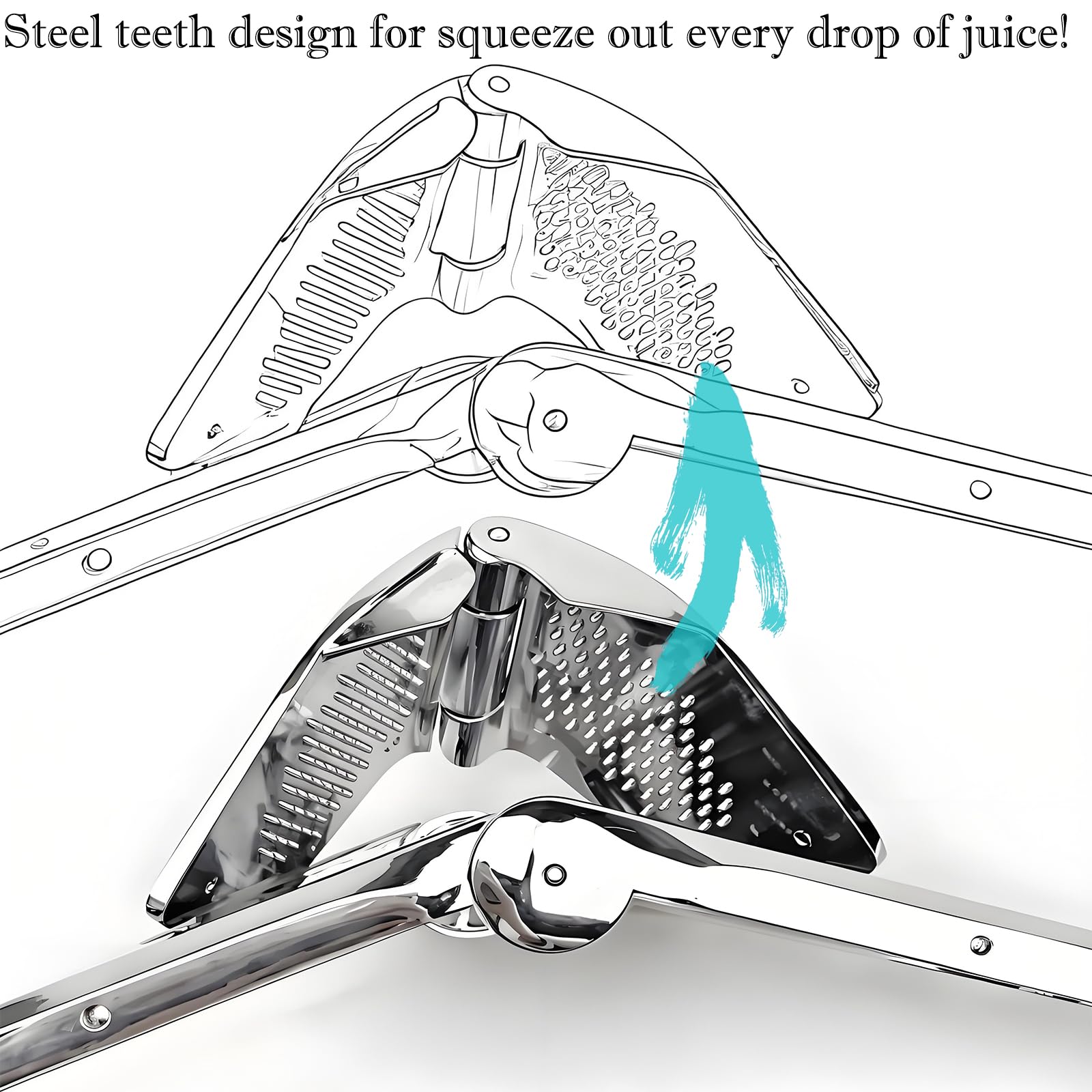 AUAM stainless-steel teeth juicer in action for maximum juice extraction.