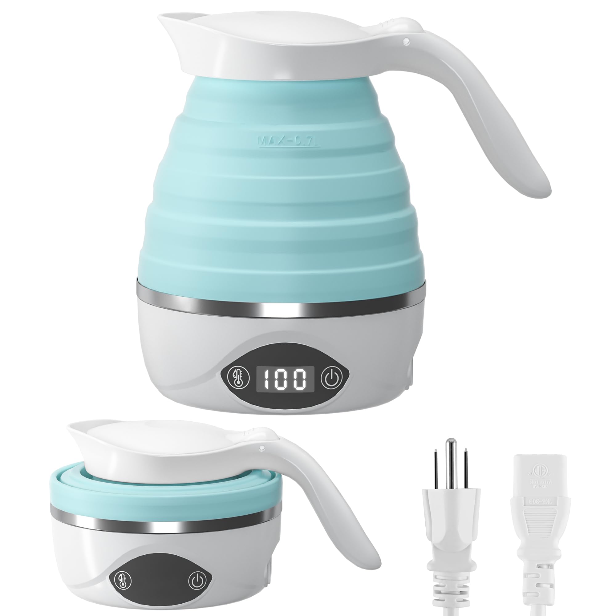 AUCOO collapsible travel kettle folded for compact packing and easy storage