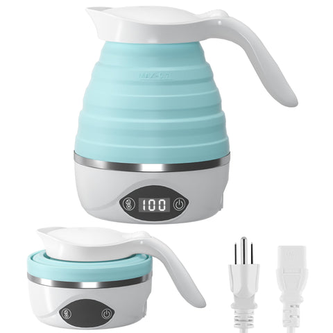 AUCOO collapsible travel kettle folded for compact packing and easy storage