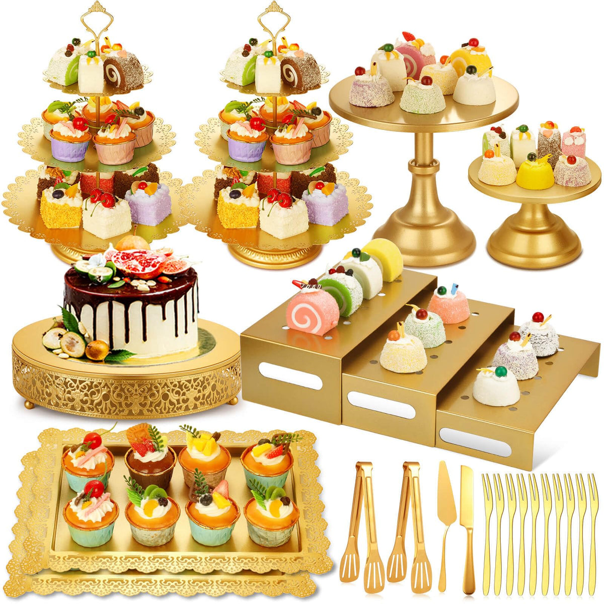 Audab gold lace round cake stand (12in) elevates wedding desserts