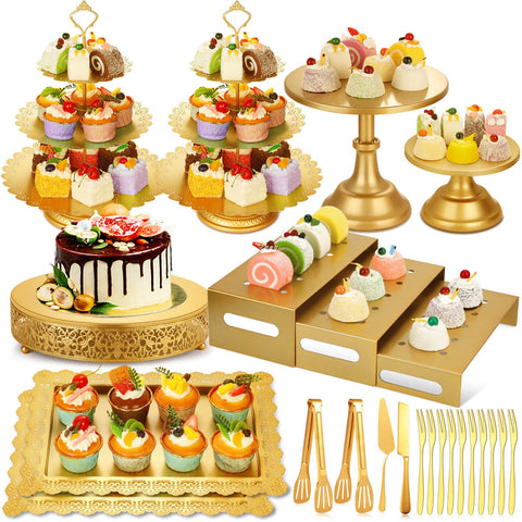 Audab gold lace round cake stand (12in) elevates wedding desserts