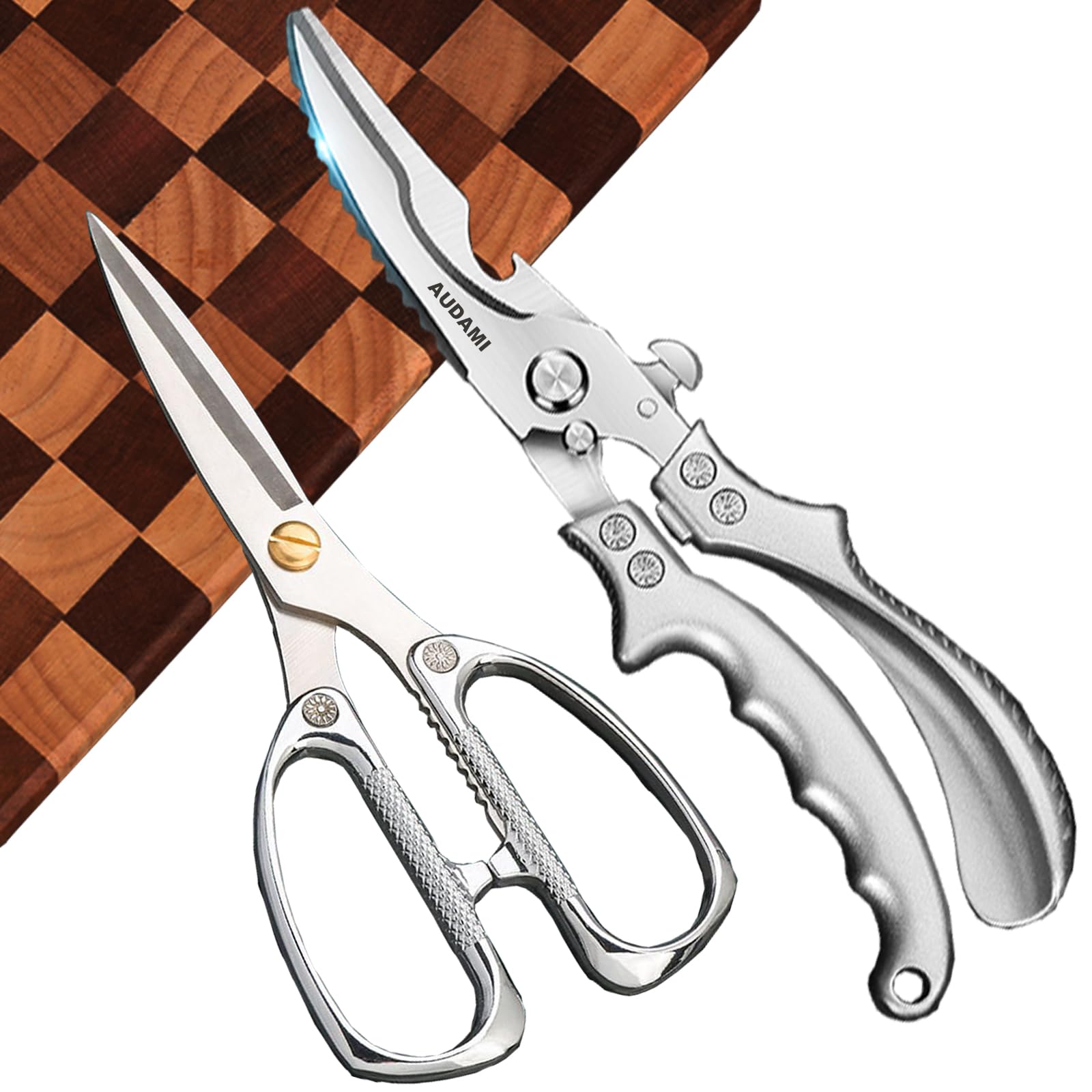 AUDAMI 2-pack kitchen shears with wave blades for poultry tasks
