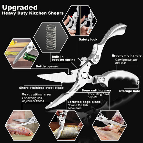 Ergonomic handles close-up on AUDAMI kitchen scissors