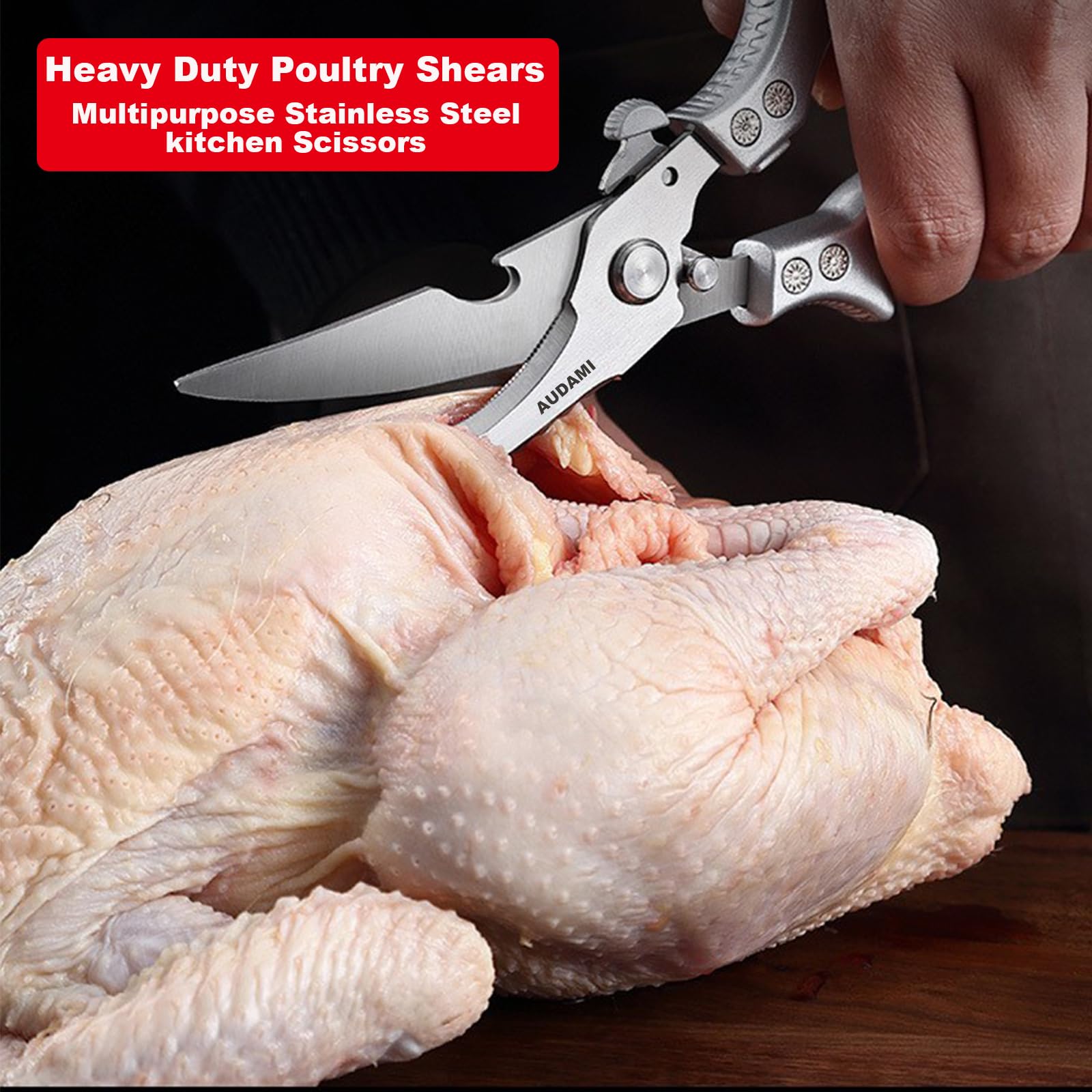 AUDAMI heavy-duty poultry shears cut through bones easily