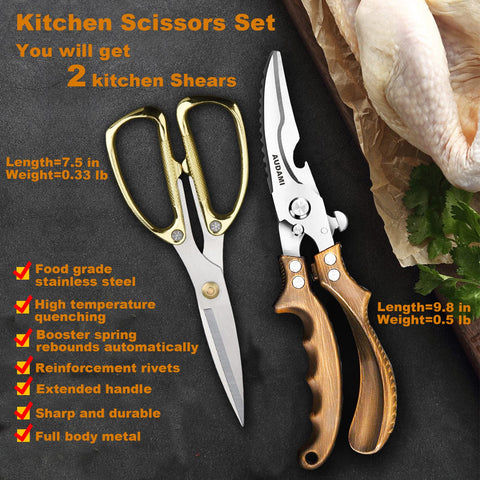 AUDAMI meat scissors with micro-serrated blades for clean cuts
