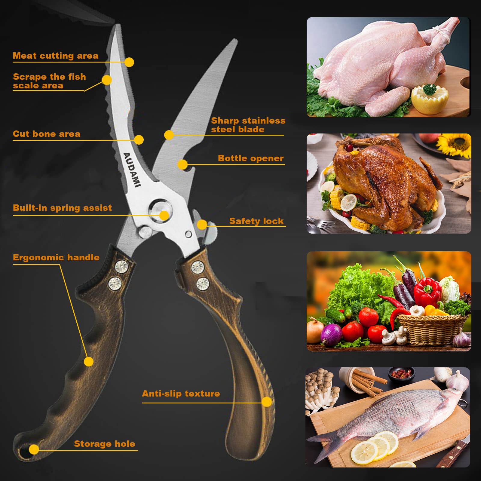 AUDAMI blades feature micro-serration for grip on slippery ingredients