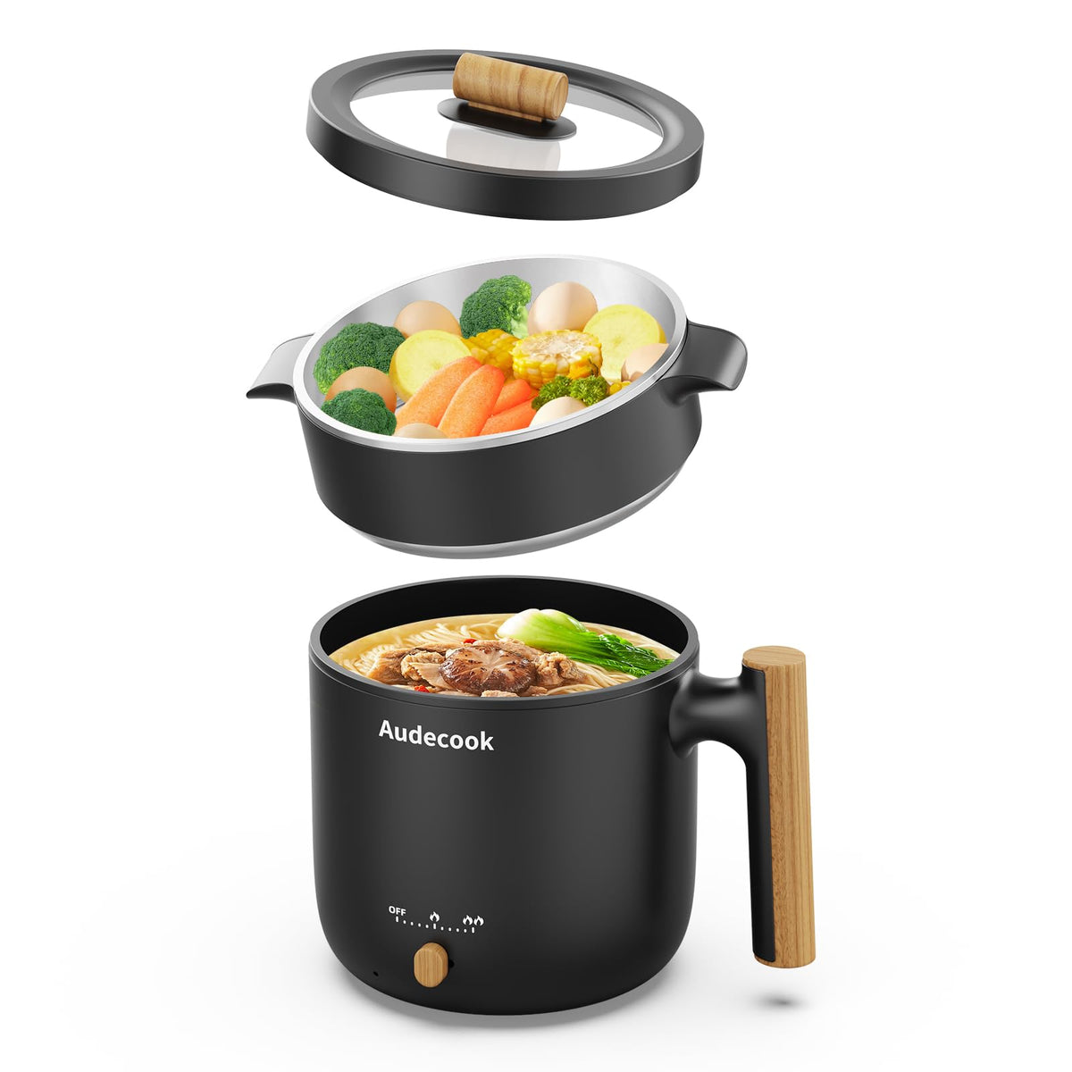 Audecook 1.8L hot pot body, compact design for small kitchens.