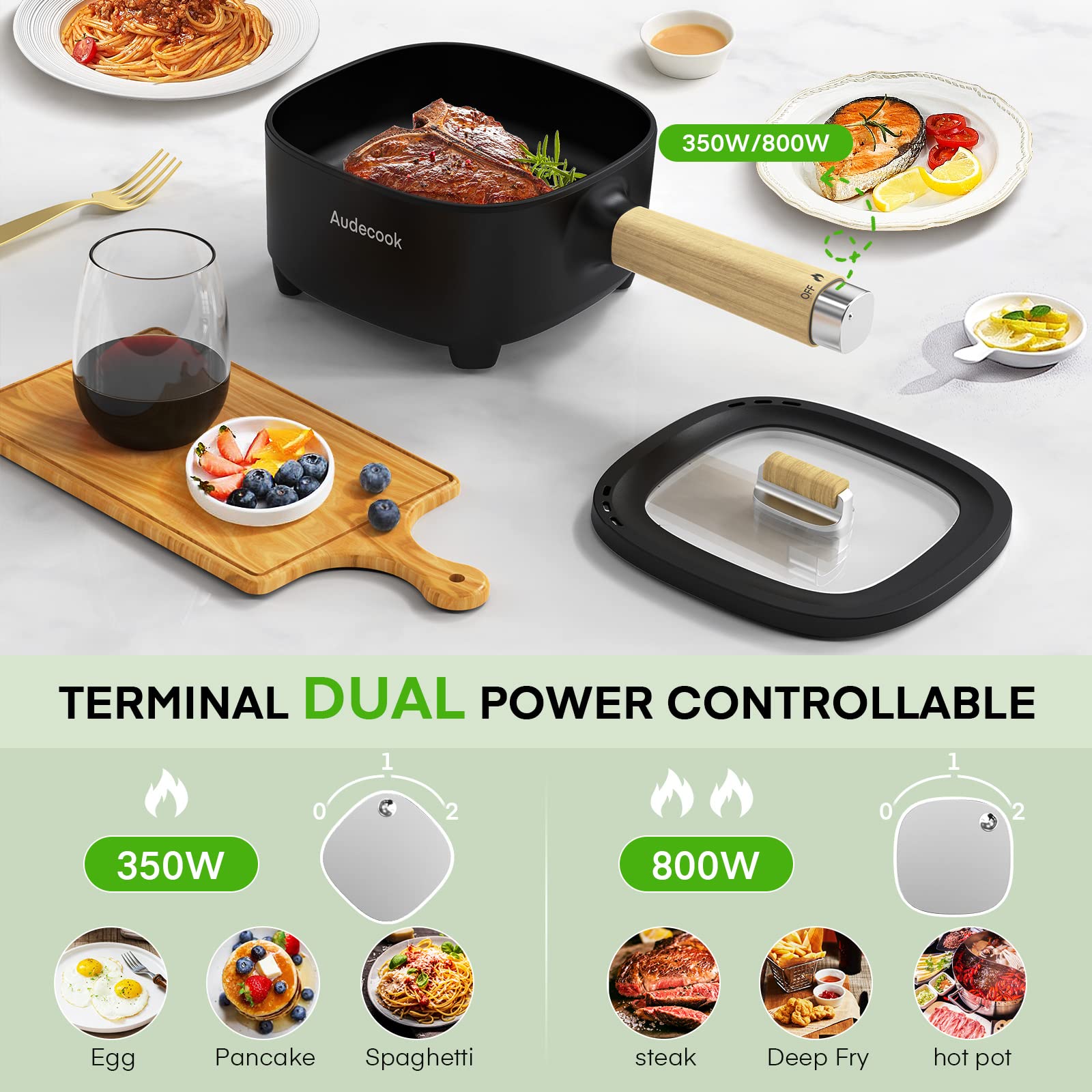 Audecook Hot Pot 2L dual power control for flexible temperature options