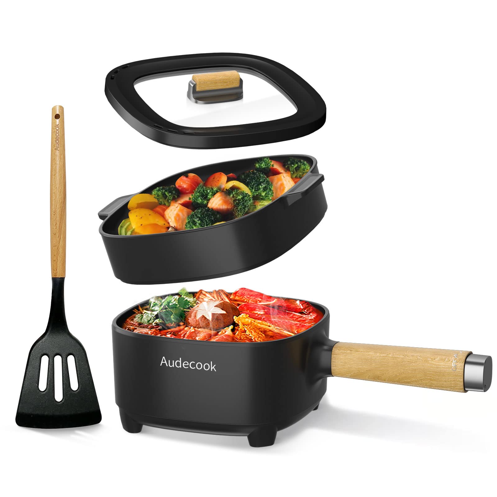 Audecook Hot Pot 2L with steamer insert for versatile above-steaming and below-cooking