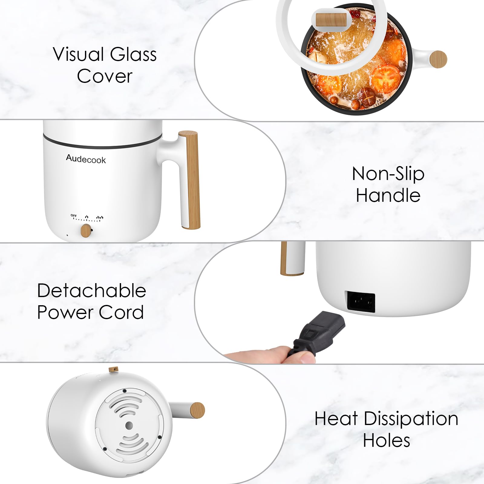 Audecook hot pot glass lid with steam vent improves visibility.